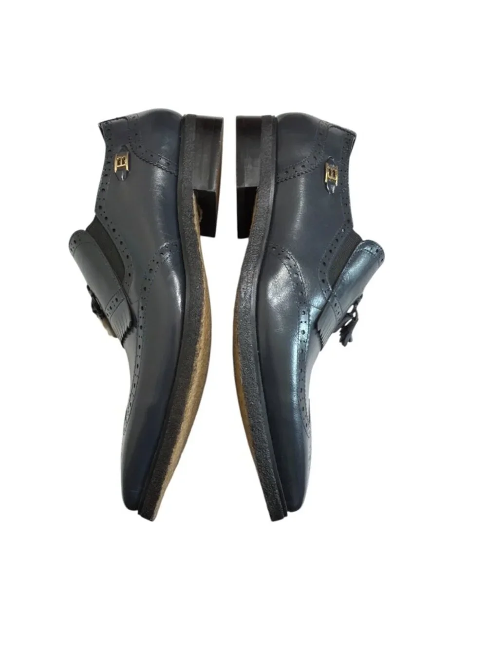 British Collection Mens Gray Leather Tassel Loafers 12 M/W With Brogue Detailing